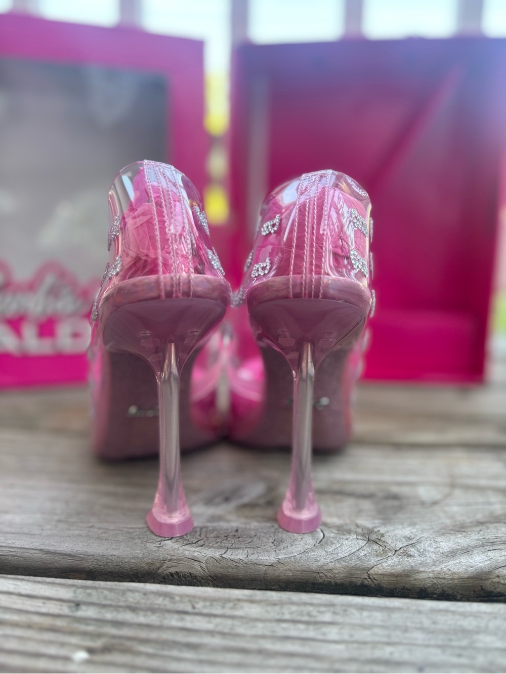 ALDO X Barbie Barbietessy Stessy Clear Pink Heeled Shoes 7.5 NWT - Picture 10 of 13